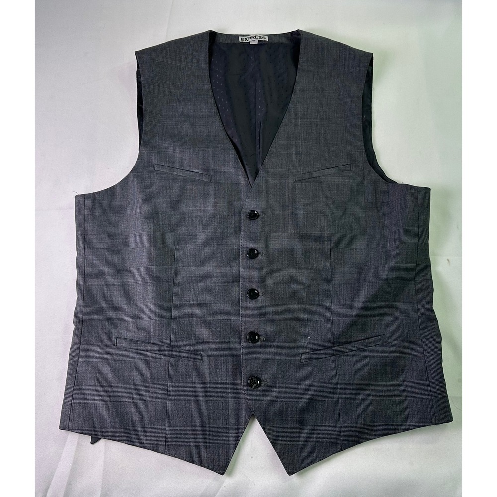 Express Men's Medium Gray Glen Plaid Suit Vest Waistcoat‎ Formal Business Slim